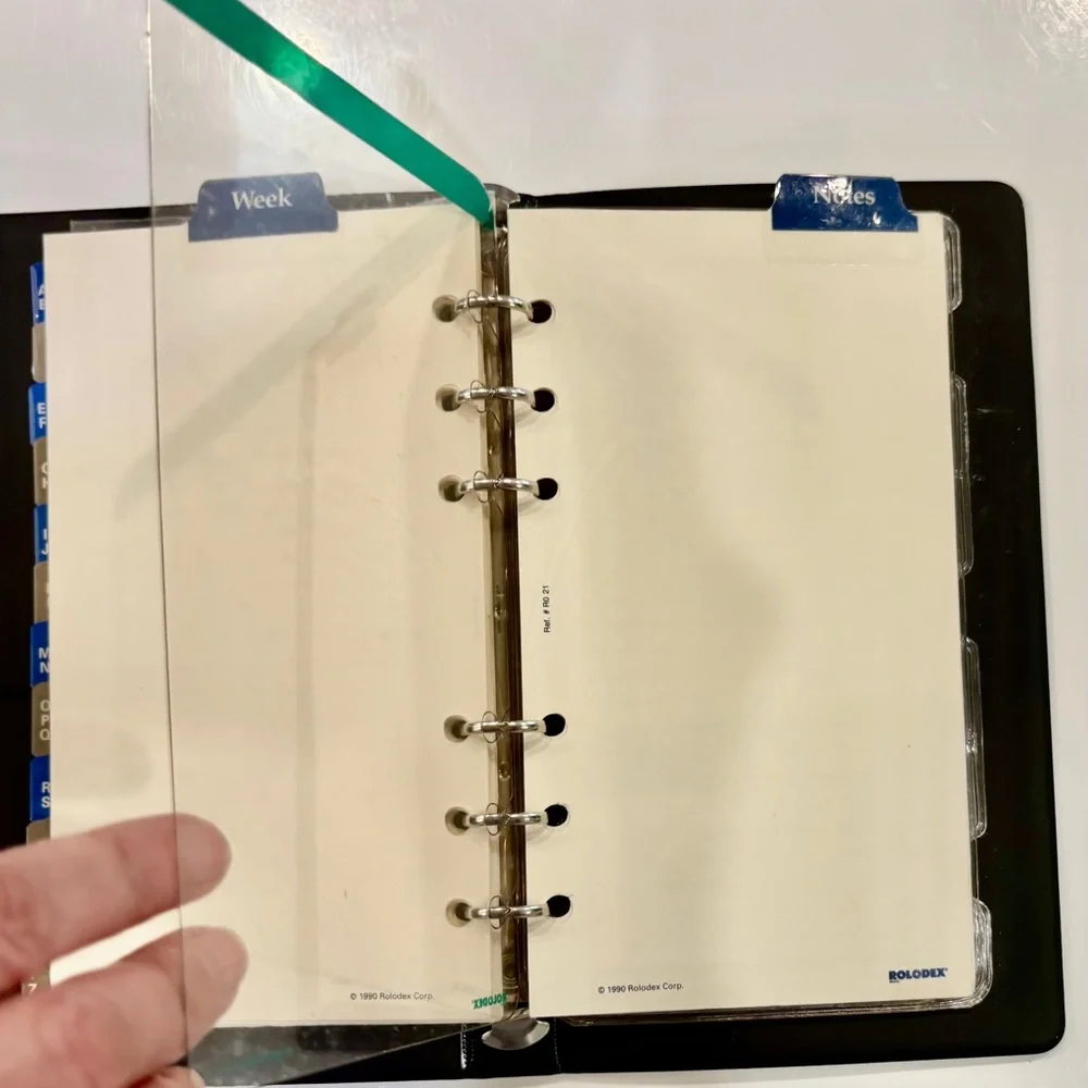 Vintage Personal Organizer in 6 Ring Binder and Faux Black Leather Cover